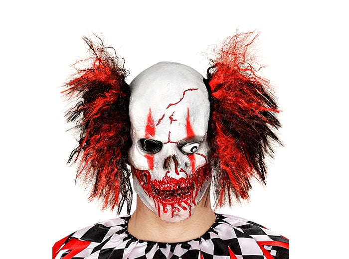 masque latex crne de clown sanglant avec cheveux adulte
