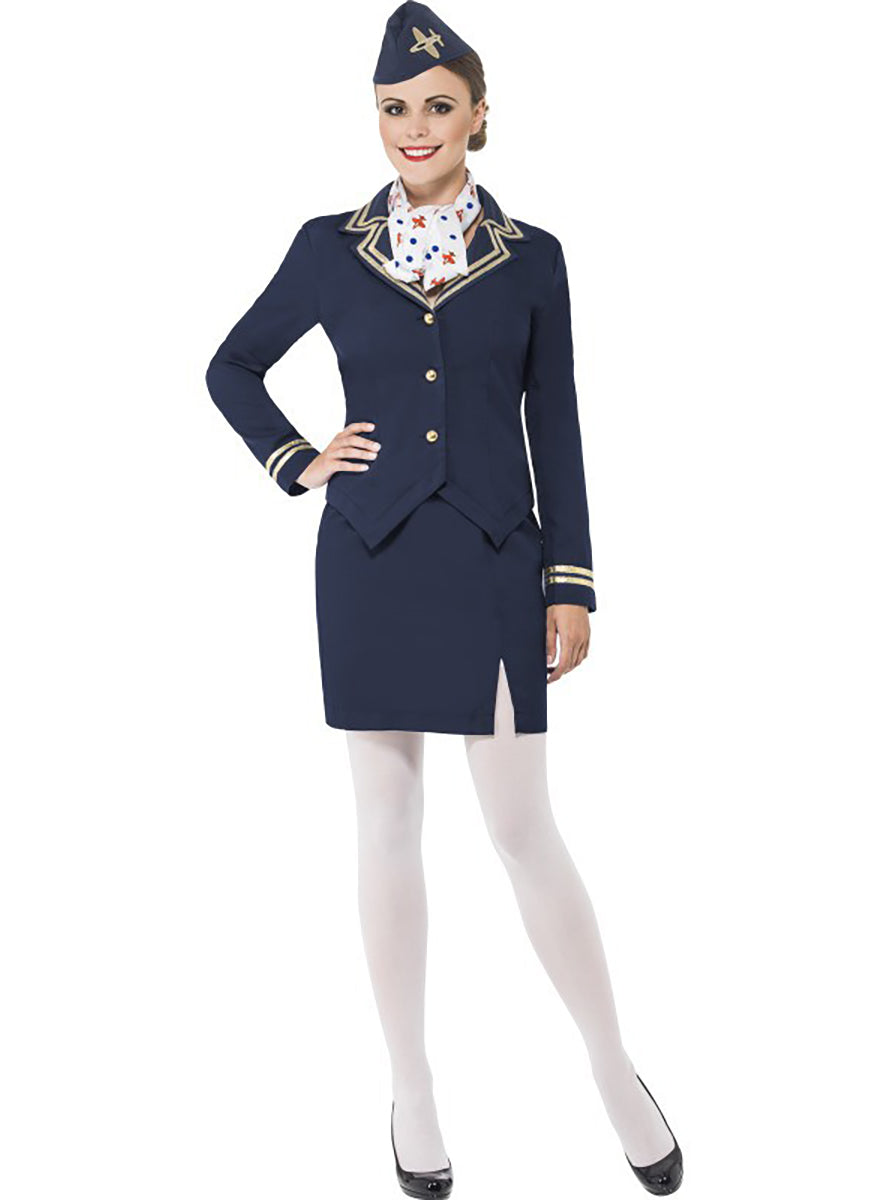 Déguisement hôtesse de l'air bleu femme
