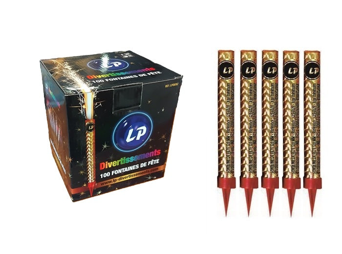 lot de 100 fontaines bougies scintillantes or 12cm 50sec