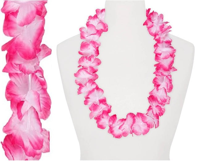 collier de 40 fleurs épais tahiti rose blanc 110mm