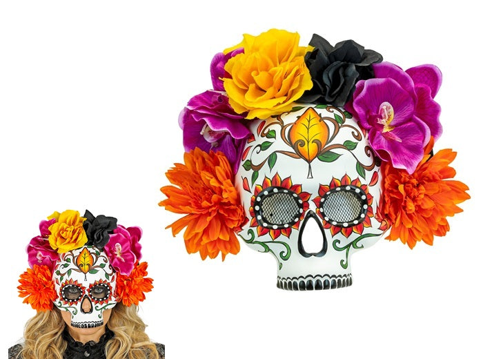 masque coque dia de los muertos crne avec fleurs adulte