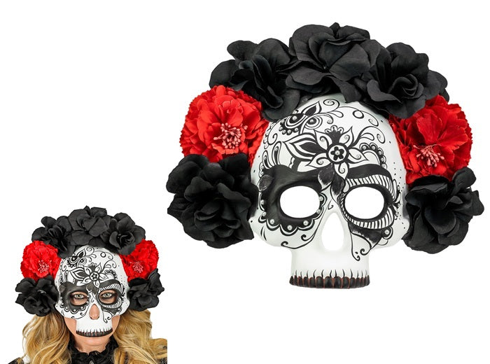 masque coque dia de los muertos crne avec roses noires adulte