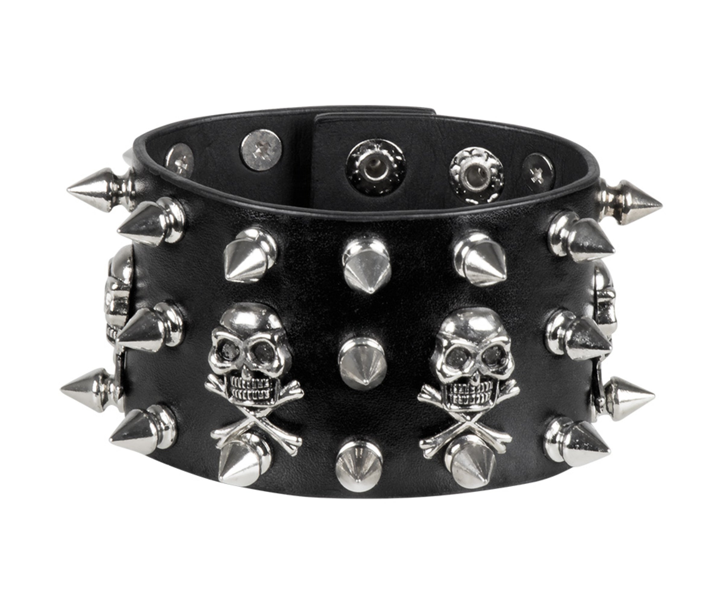 Bracelet punk à pics et têtes de mort