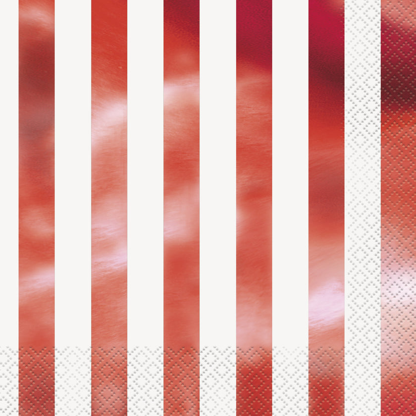 16 Serviettes en papier à rayures rouges métallisées - Red Foil Programme