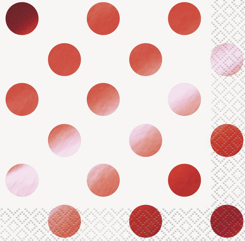16 Serviettes en papier cocktail à pois rouges métallisés - Red Foil Programme