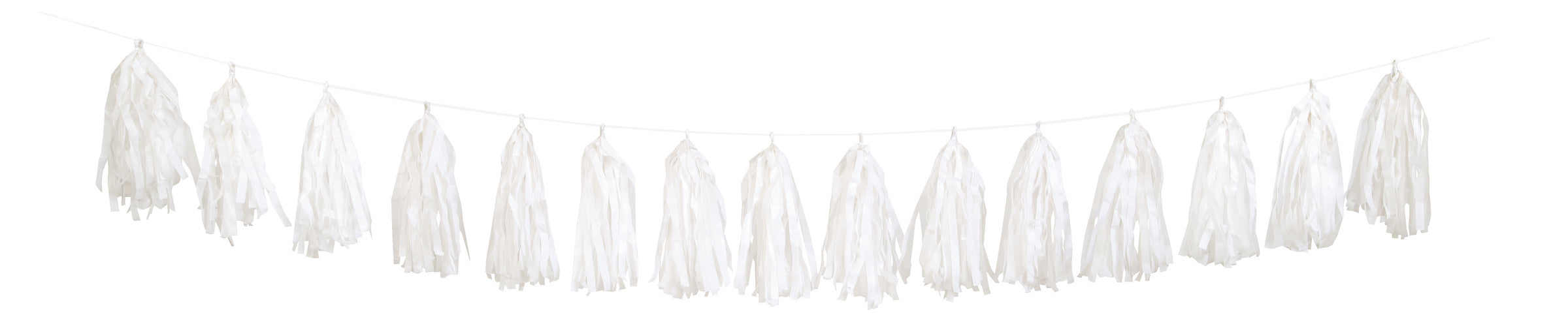 Guirlande pompons à franges de soie blanche - Gamme Couleur Unie