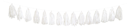Guirlande pompons à franges de soie blanche - Gamme Couleur Unie