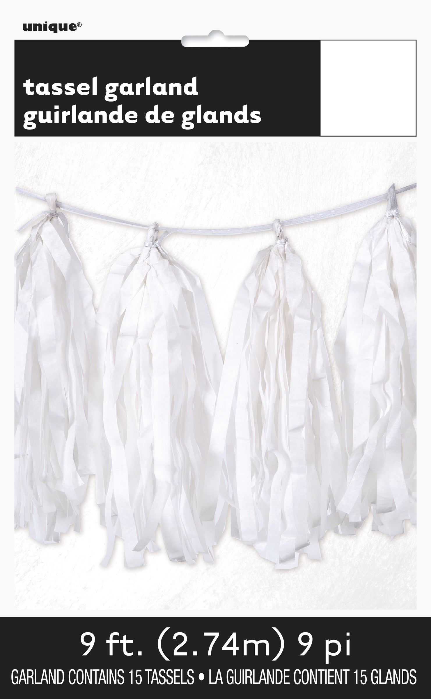 Guirlande pompons à franges de soie blanche - Gamme Couleur Unie