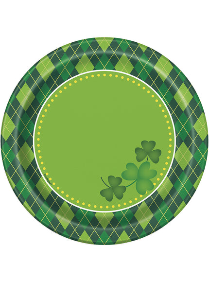 8 assiettes à dessert à carreaux verts Happy St Patrick's Day