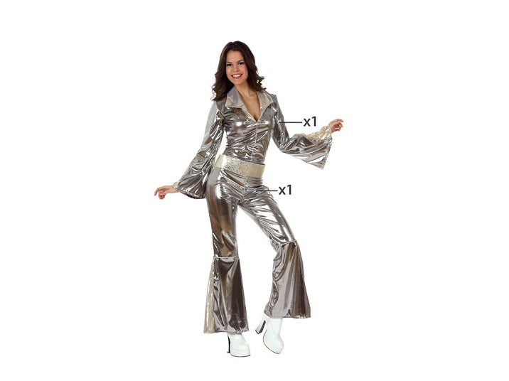 combinaison disco métallisée argent 2pcs femme