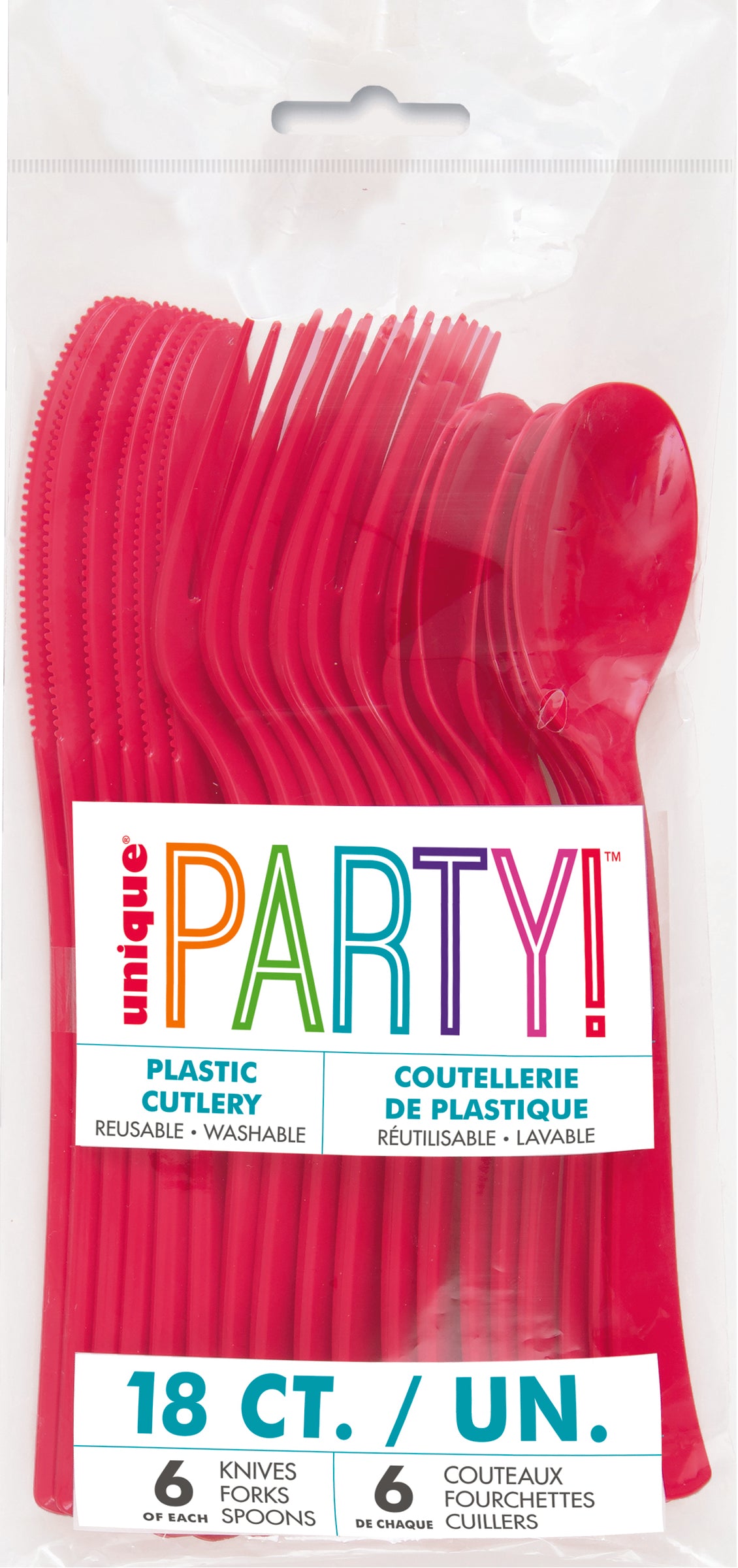 18 couverts rouges en plastique - Gamme couleur unie