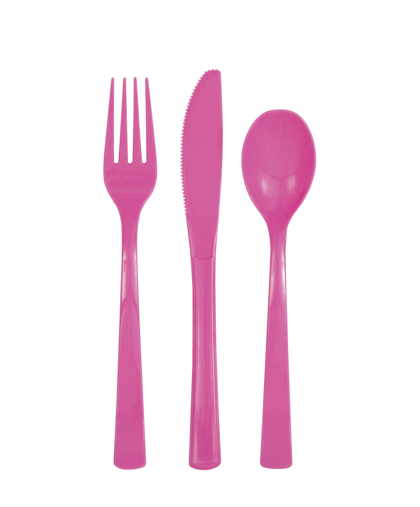 18 couverts roses en plastique - Gamme couleur unie