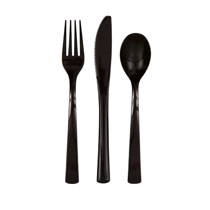 18 couverts en plastique noirs