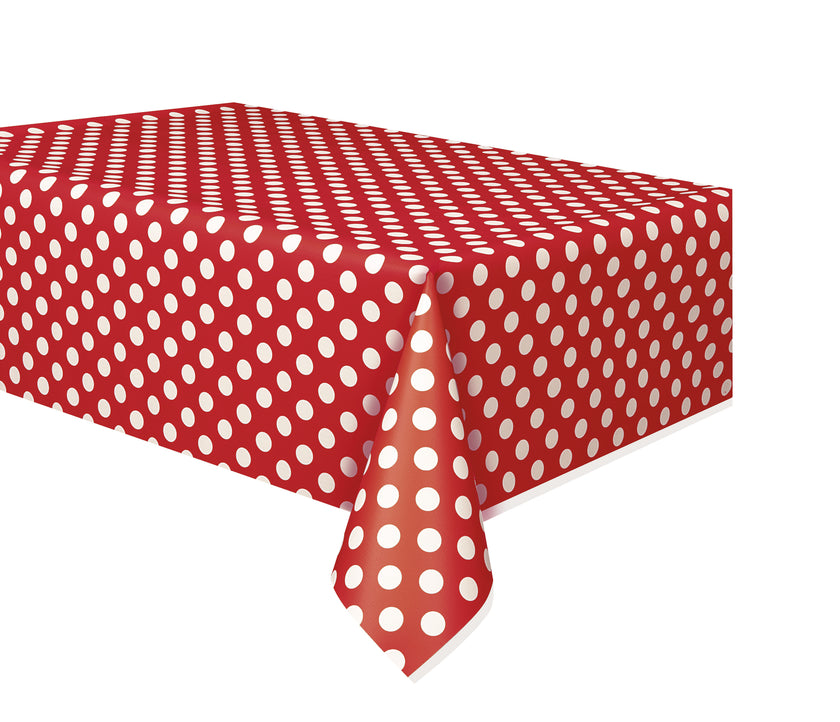 Nappe rouge à pois blancs rectangulaire - Gamme couleur unie