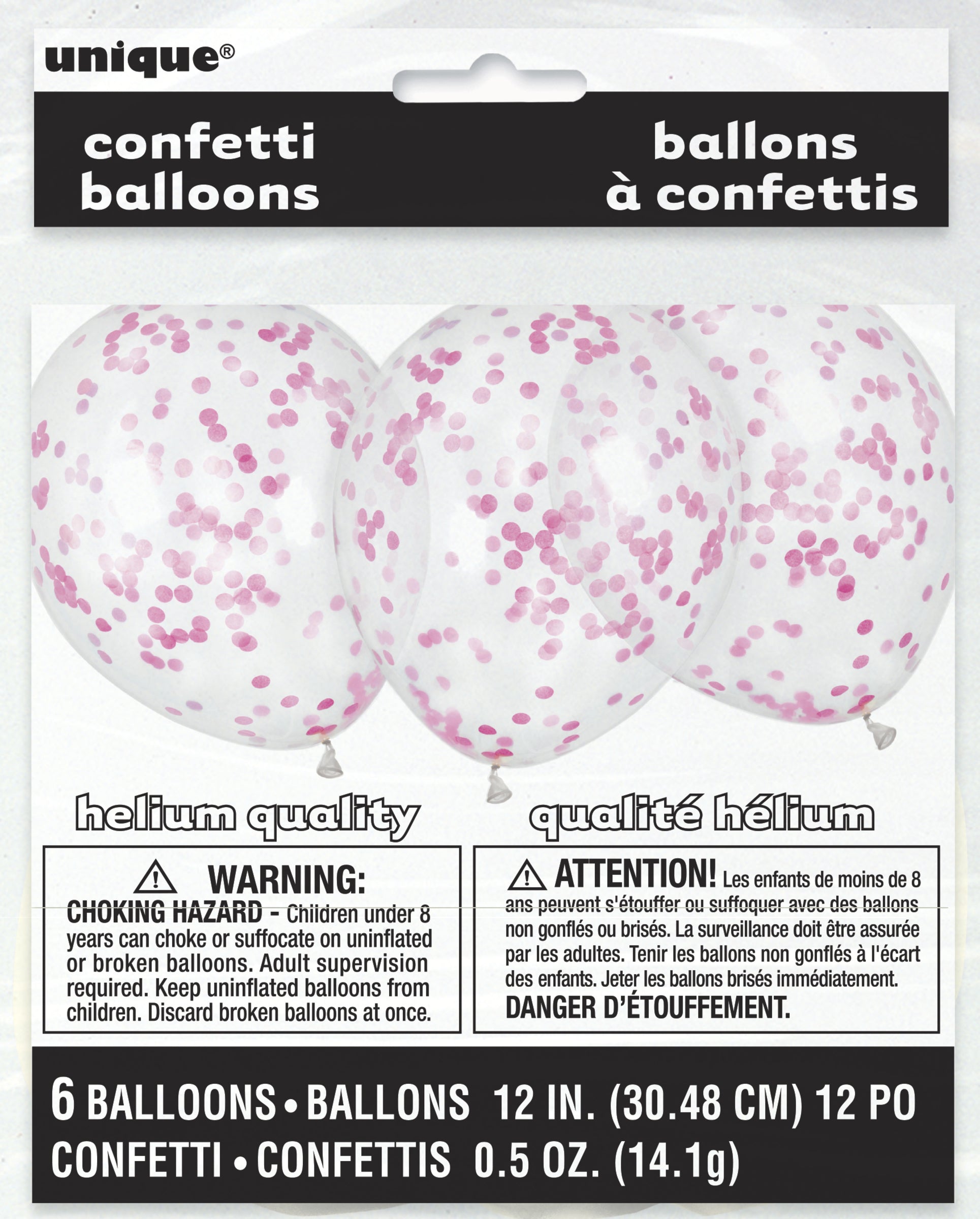 6 ballons avec confettis rose fuchsia (30 cm) - Gamme couleur unie