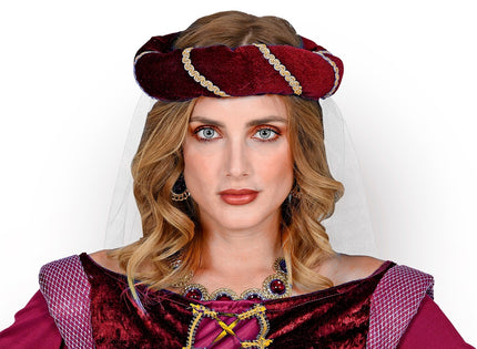 chapeau médiéval bordeaux avec voile femme