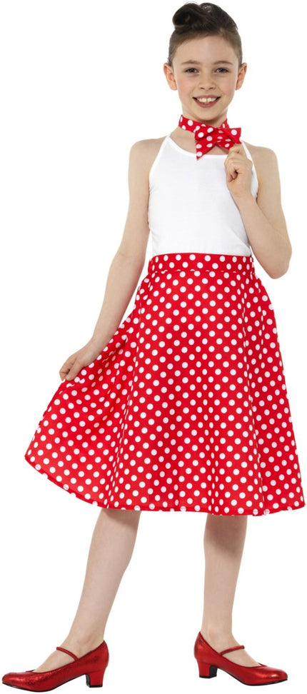 Jupe années 50 rouge à pois fille