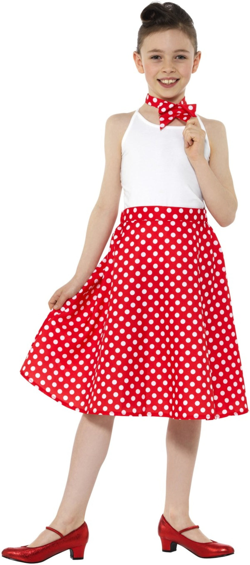 Jupe années 50 rouge à pois fille