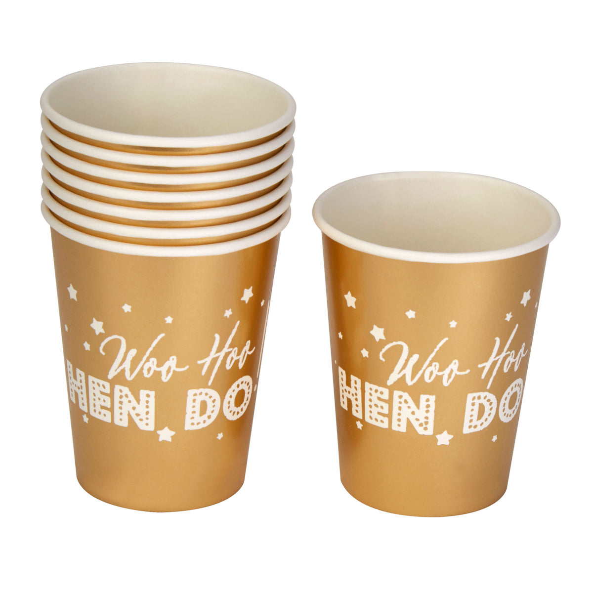 8 gobelets dorés en carton - Woo Hoo Hen Do