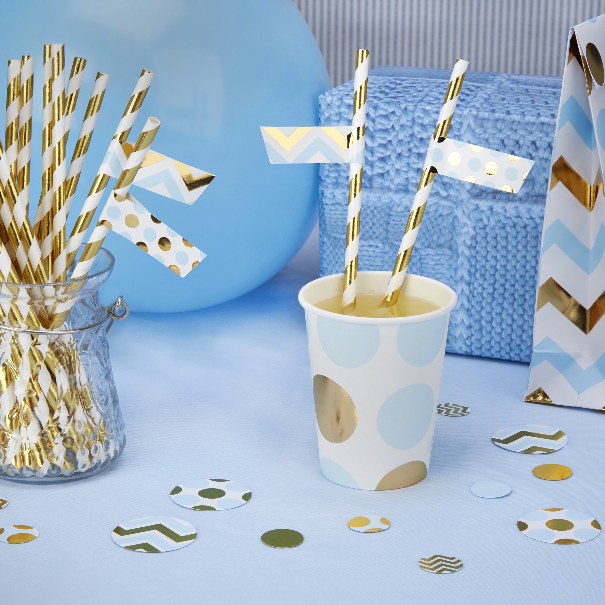 30 autocollants pour pailles bleus et dorés - Pattern Works