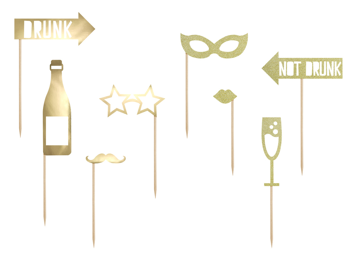 8 accessoires dorés pour photobooth - Happy New Year Collection