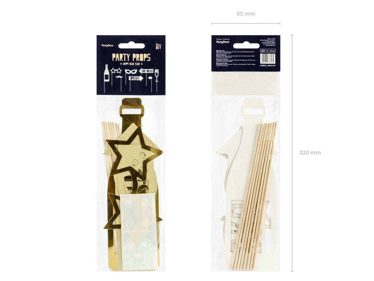 8 accessoires dorés pour photobooth - Happy New Year Collection