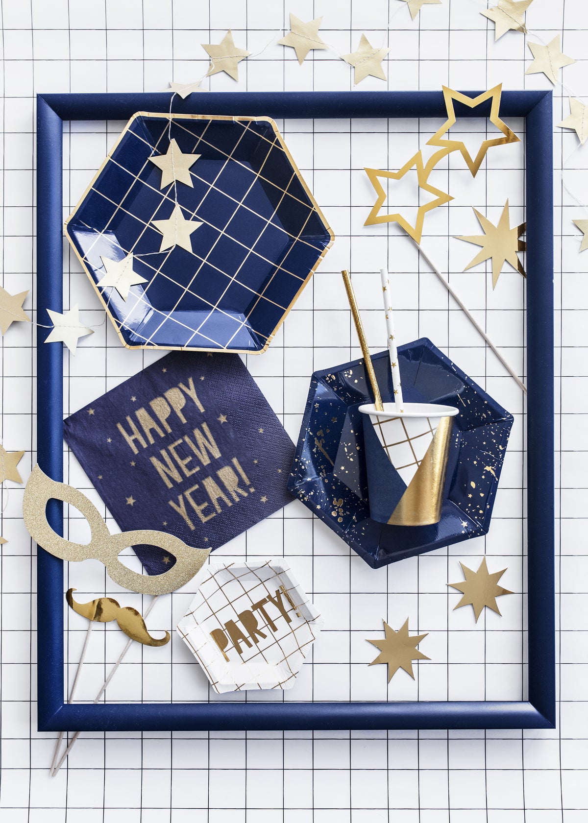 8 accessoires dorés pour photobooth - Happy New Year Collection