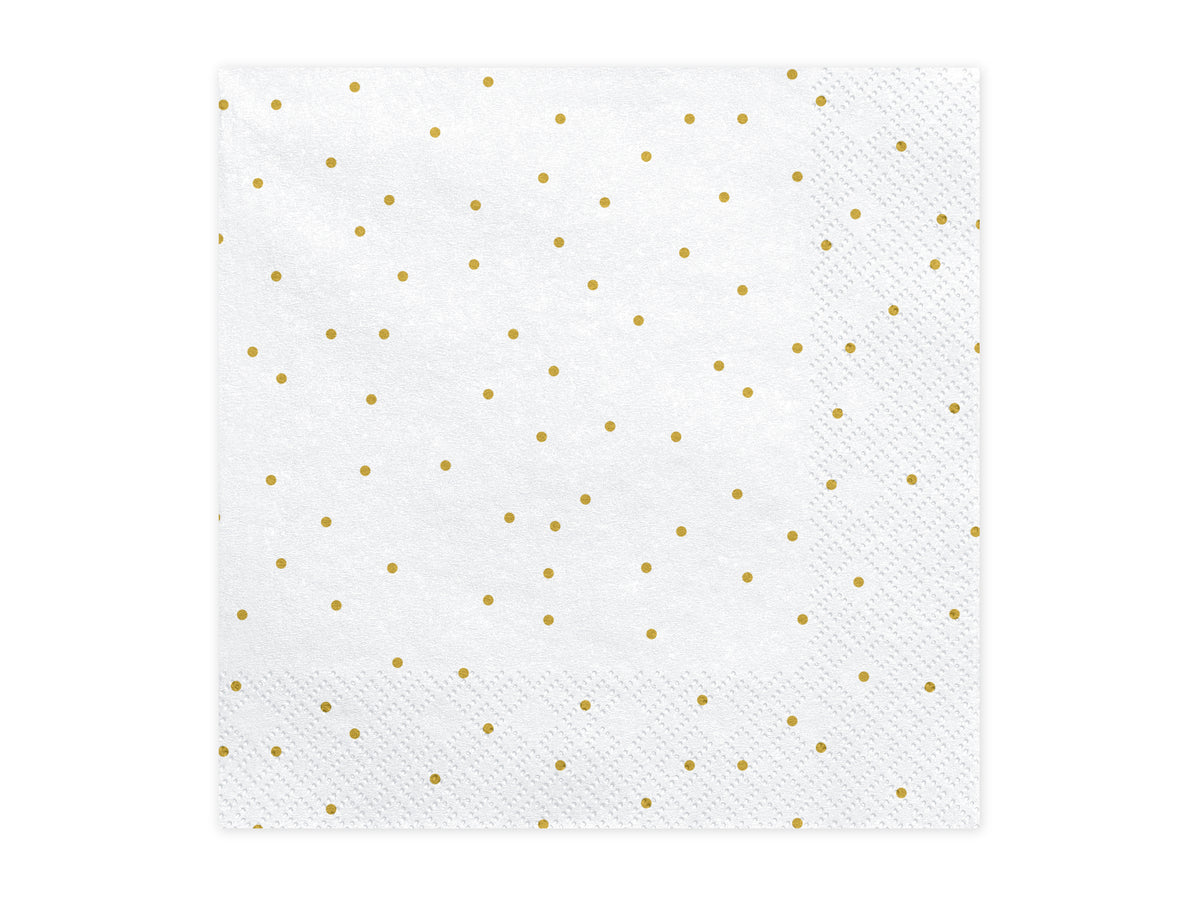 20 serviettes blanches à pois dorés en papier - First communion