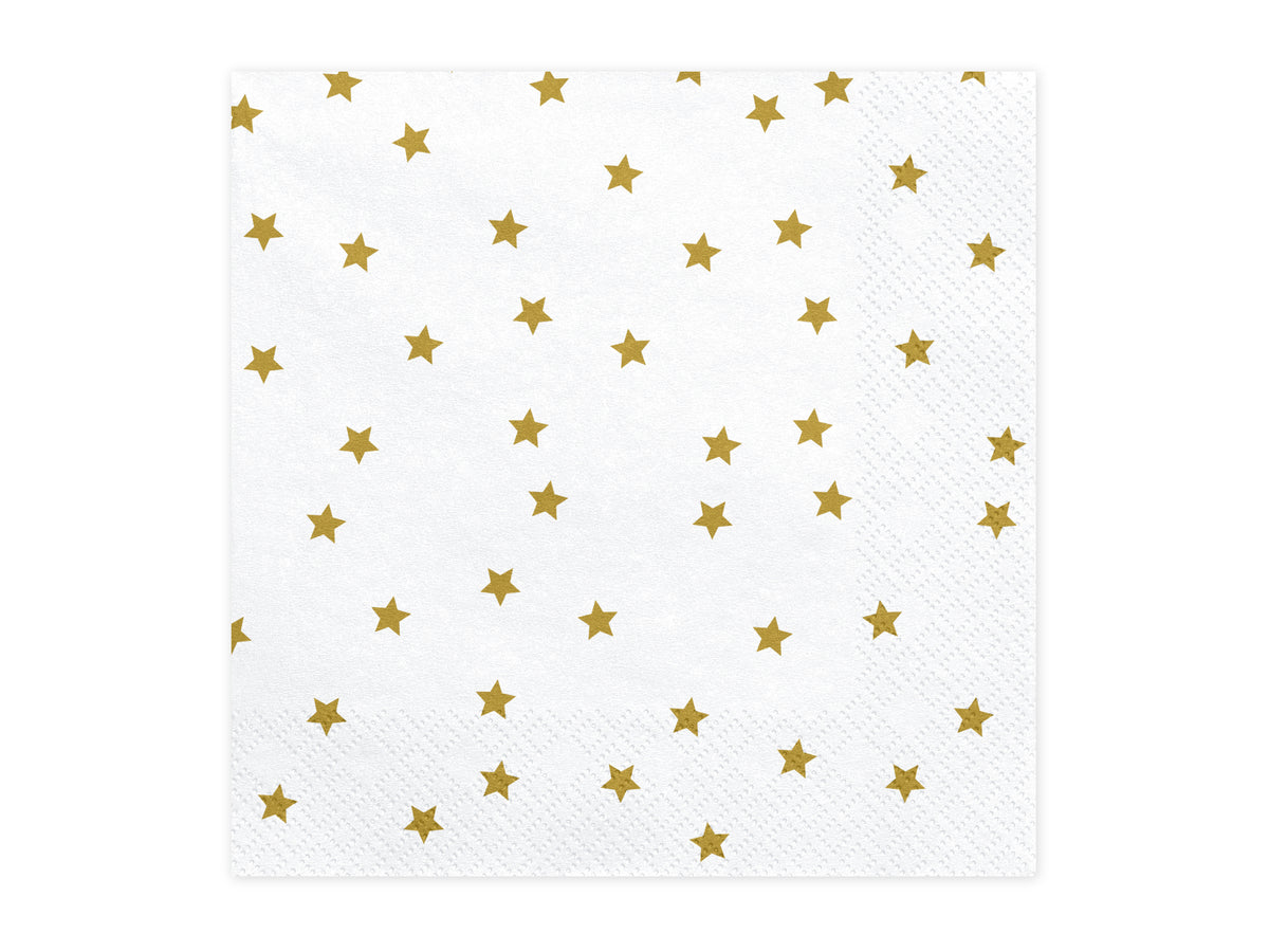 20 serviettes blanches avec étoiles dorées en papier