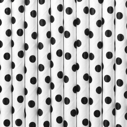 10 pailles blanches à pois noirs en papier - Meow Party