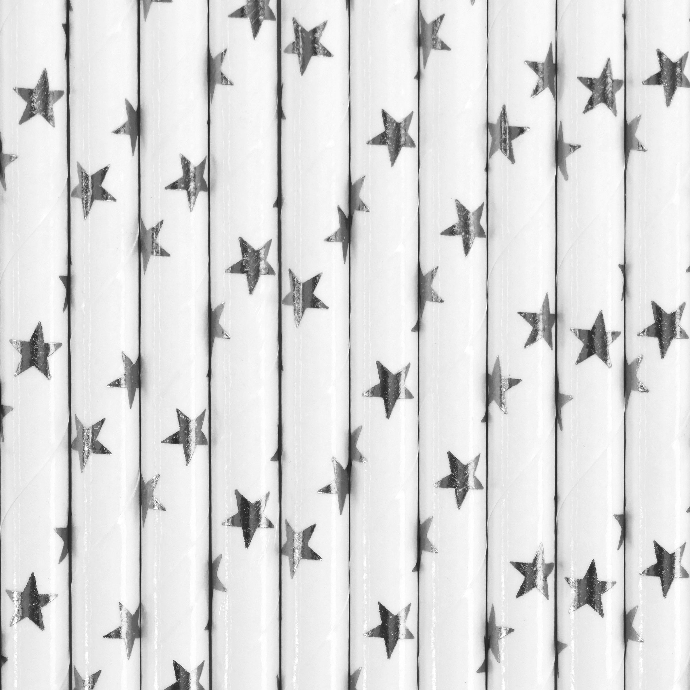10 pailles blanches avec étoiles argentées en papier