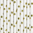 10 pailles blanches avec étoiles dorées en papier - Happy New Year Collection