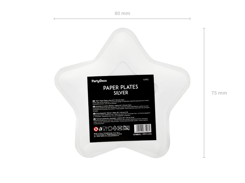 6 assiettes argentées en forme d'étoile en carton - New Year’s Eve & Carnival