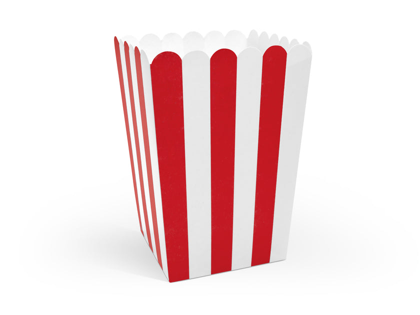 6 boîtes à Popcorn rouges à rayures en carton - Pirates Party