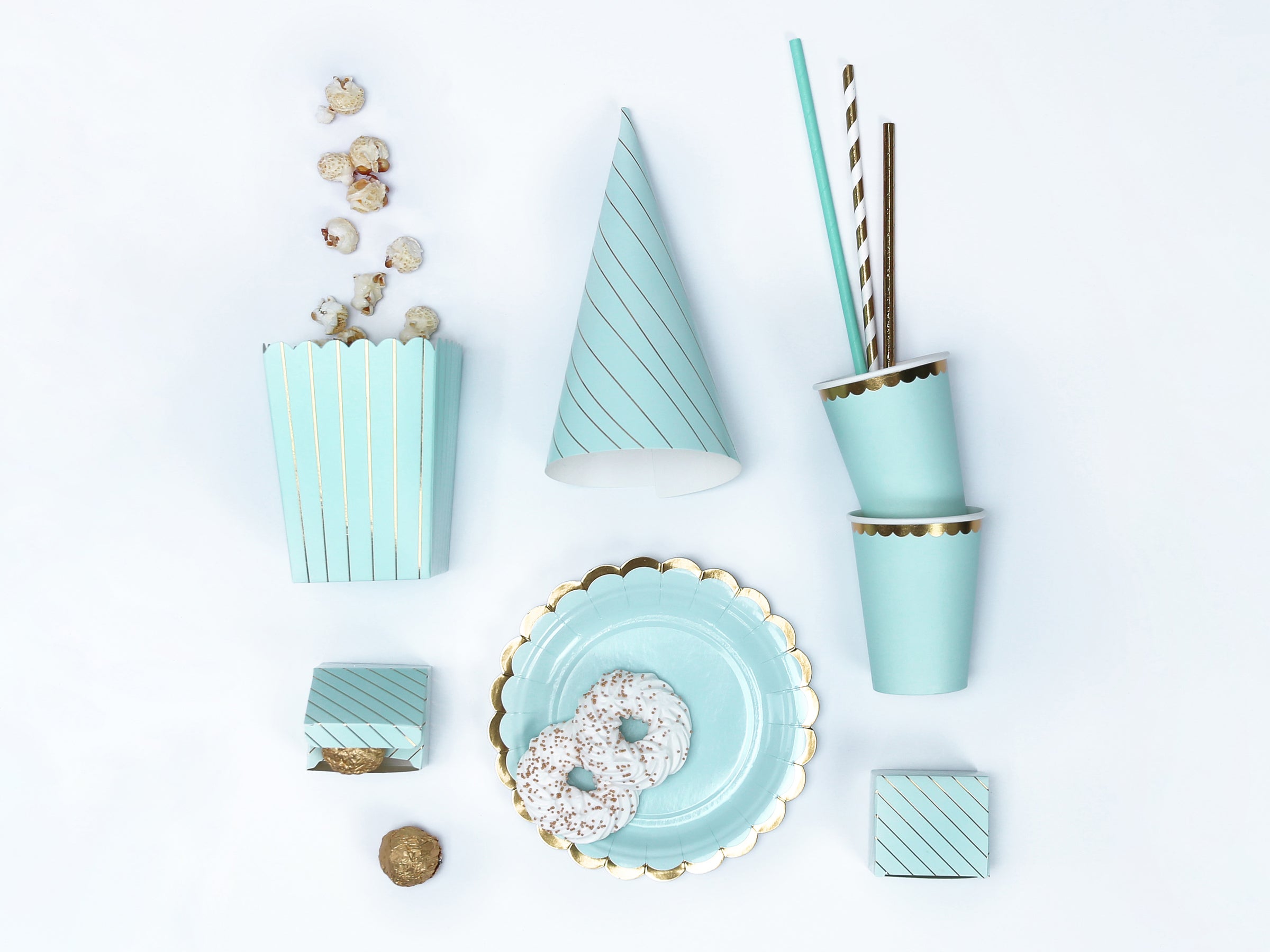 6 boîtes à Popcorn bleues à rayures dorées en carton - Touch of Gold