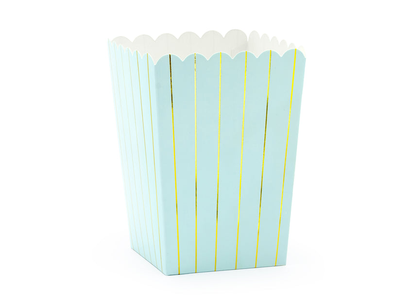 6 boîtes à Popcorn bleues à rayures dorées en carton - Touch of Gold