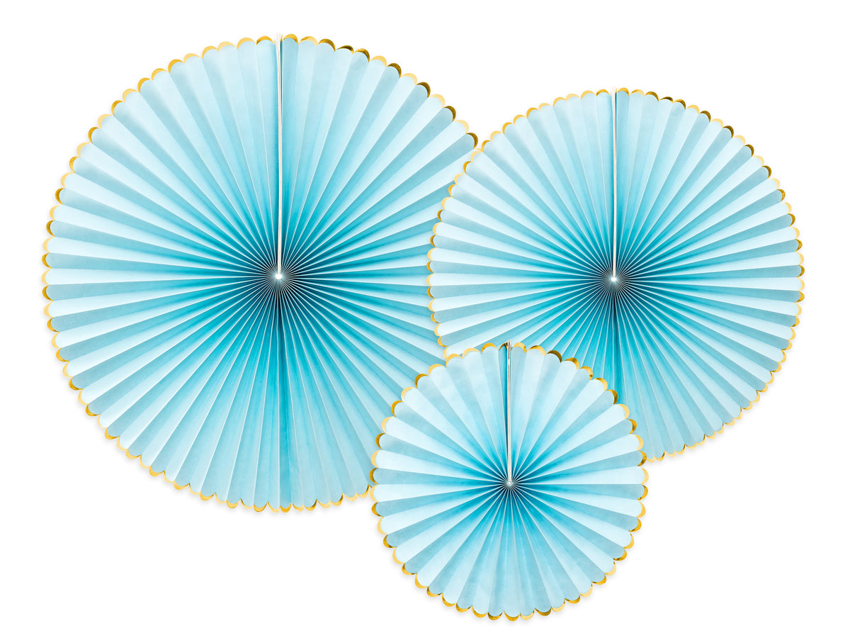 3 rosaces en papier bleu ciel avec bord doré - Yummy