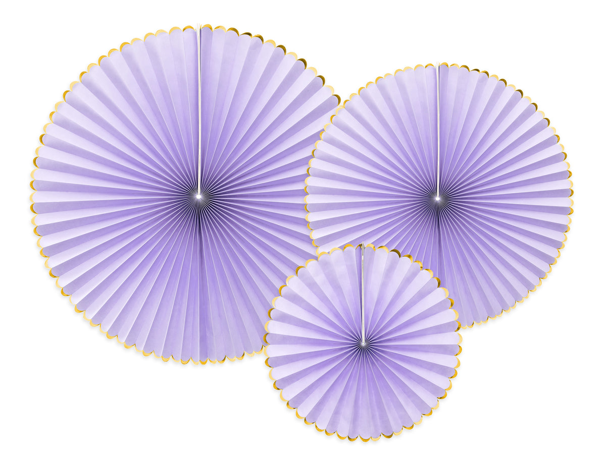 3 rosaces en papier lila avec bord doré - Yummy