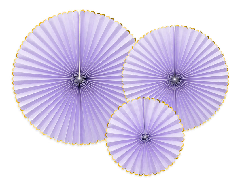 3 rosaces en papier lila avec bord doré - Yummy