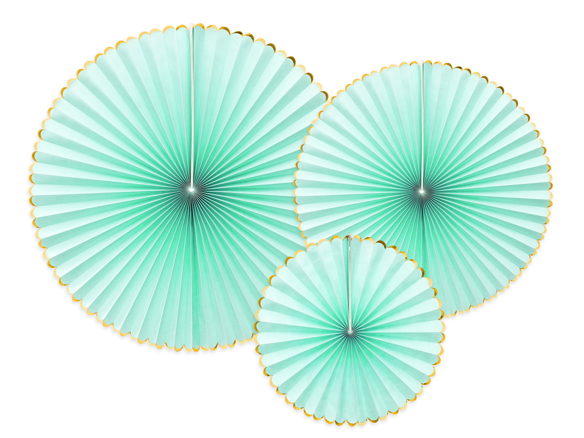 3 rosaces en papier vert menthe avec bord doré - Yummy