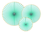 3 rosaces en papier vert menthe avec bord doré - Yummy
