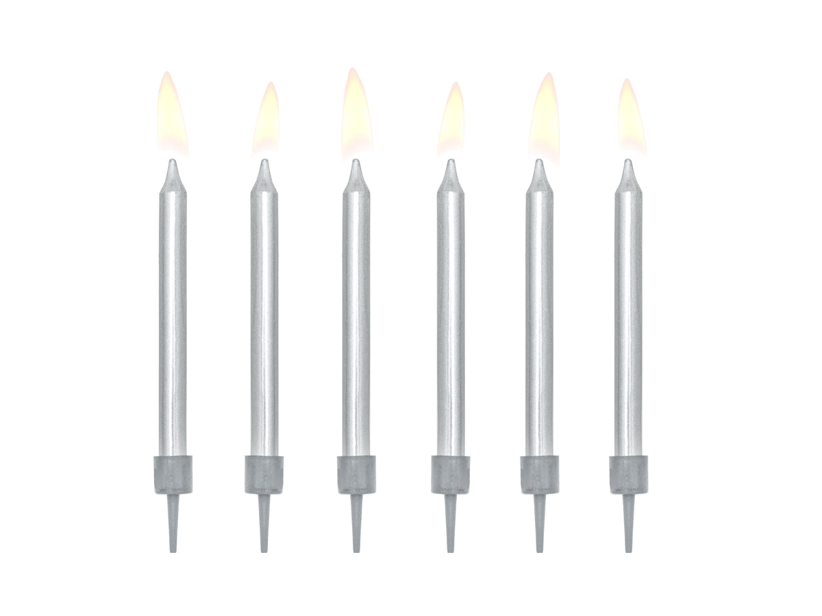 6 bougies d'anniversaire argentées de 6 cm