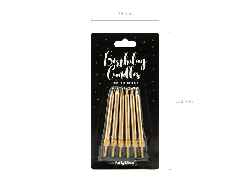 6 bougies d'anniversaire dorées de 6 cm