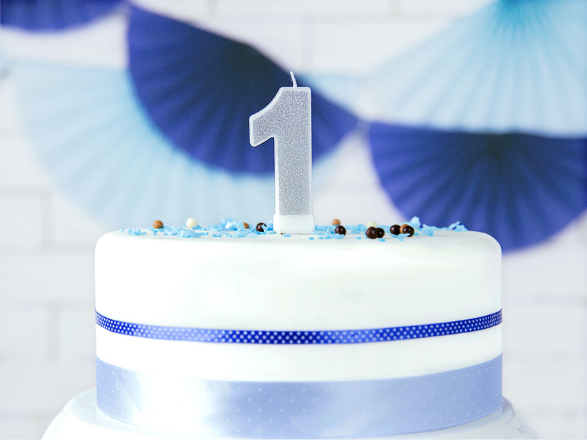 Bougie anniversaire argentée chiffre 1