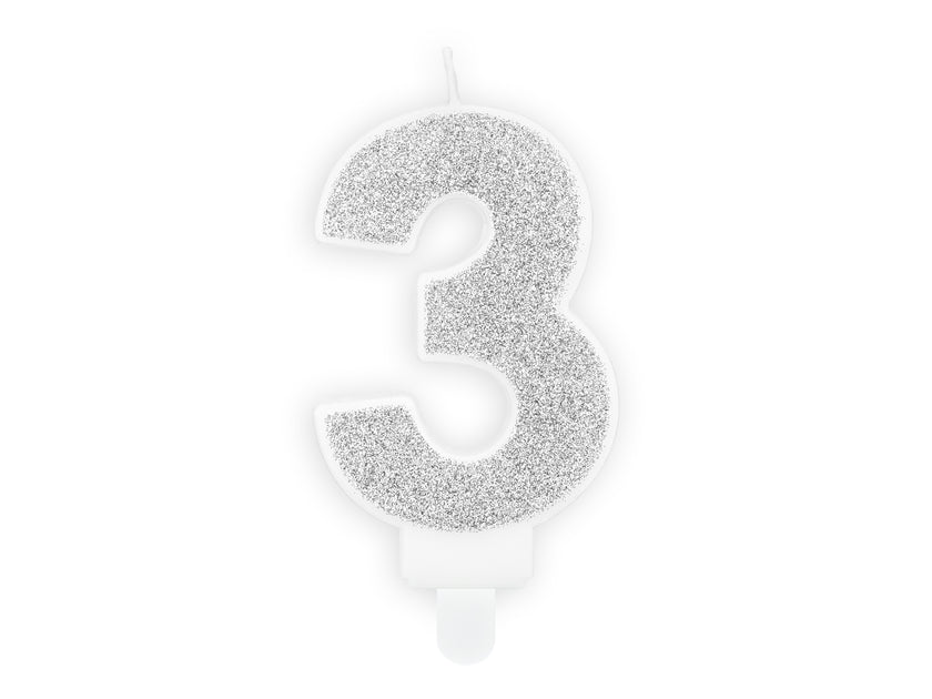 Bougie anniversaire argentée chiffre 3