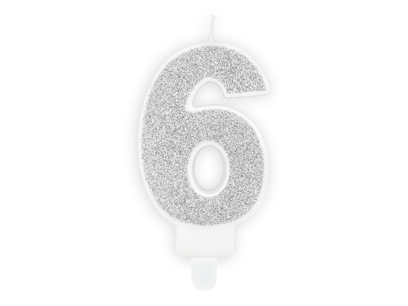Bougie anniversaire argentée chiffre 6