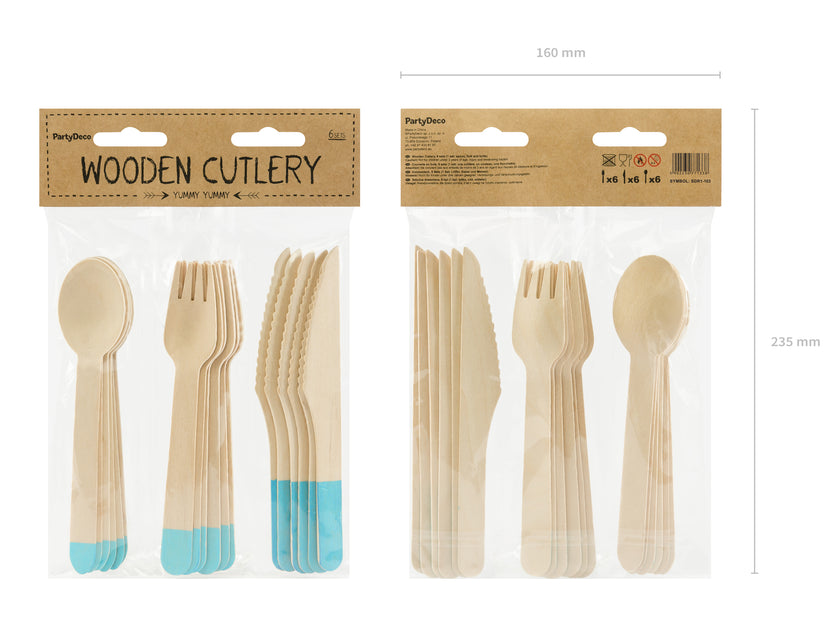 18 couverts verts menthe en bois