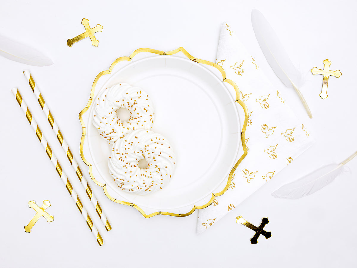 6 assiettes blanches bords dorés en carton - Wedding in rose colour