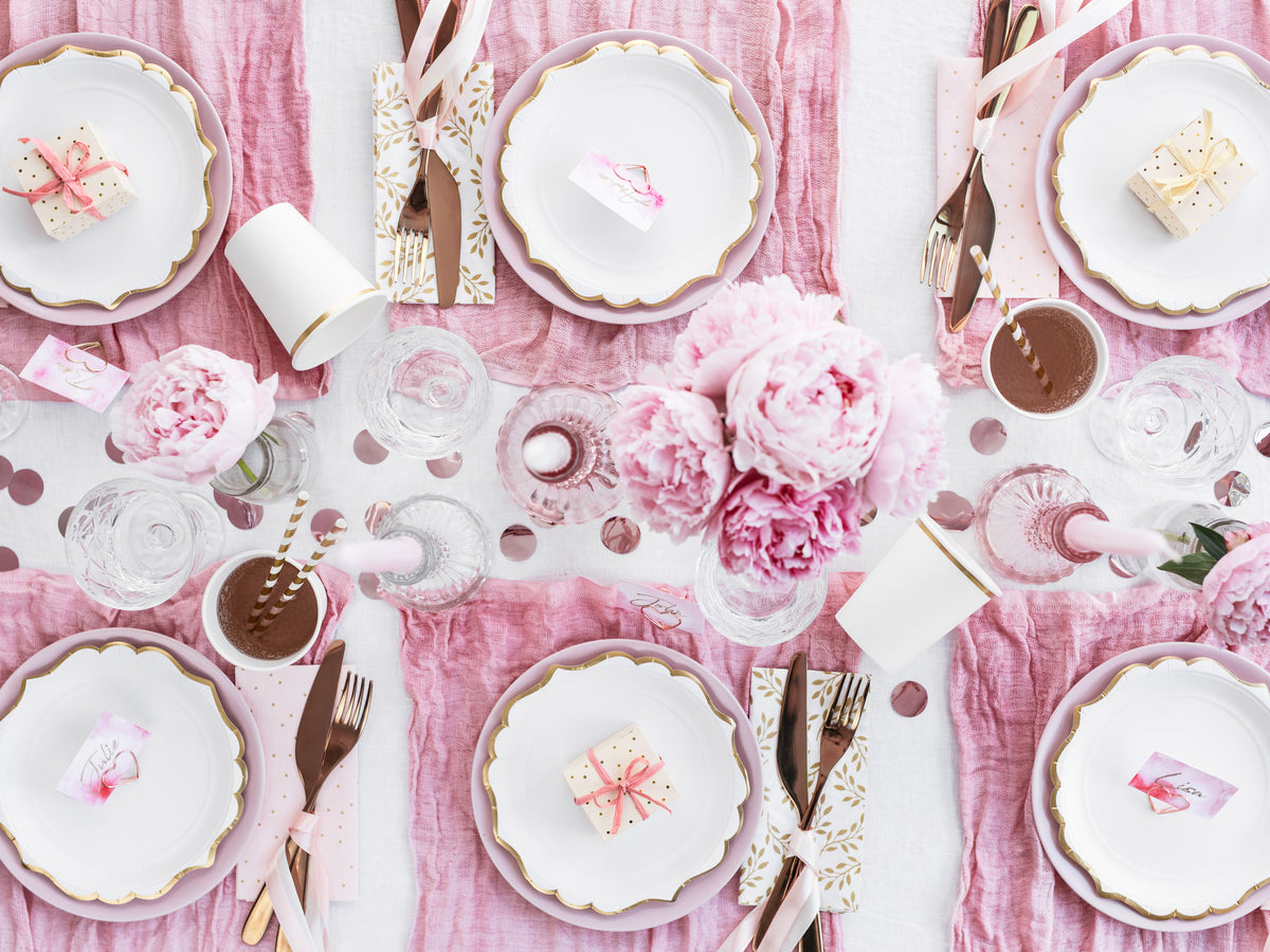 6 assiettes blanches bords dorés en carton - Wedding in rose colour
