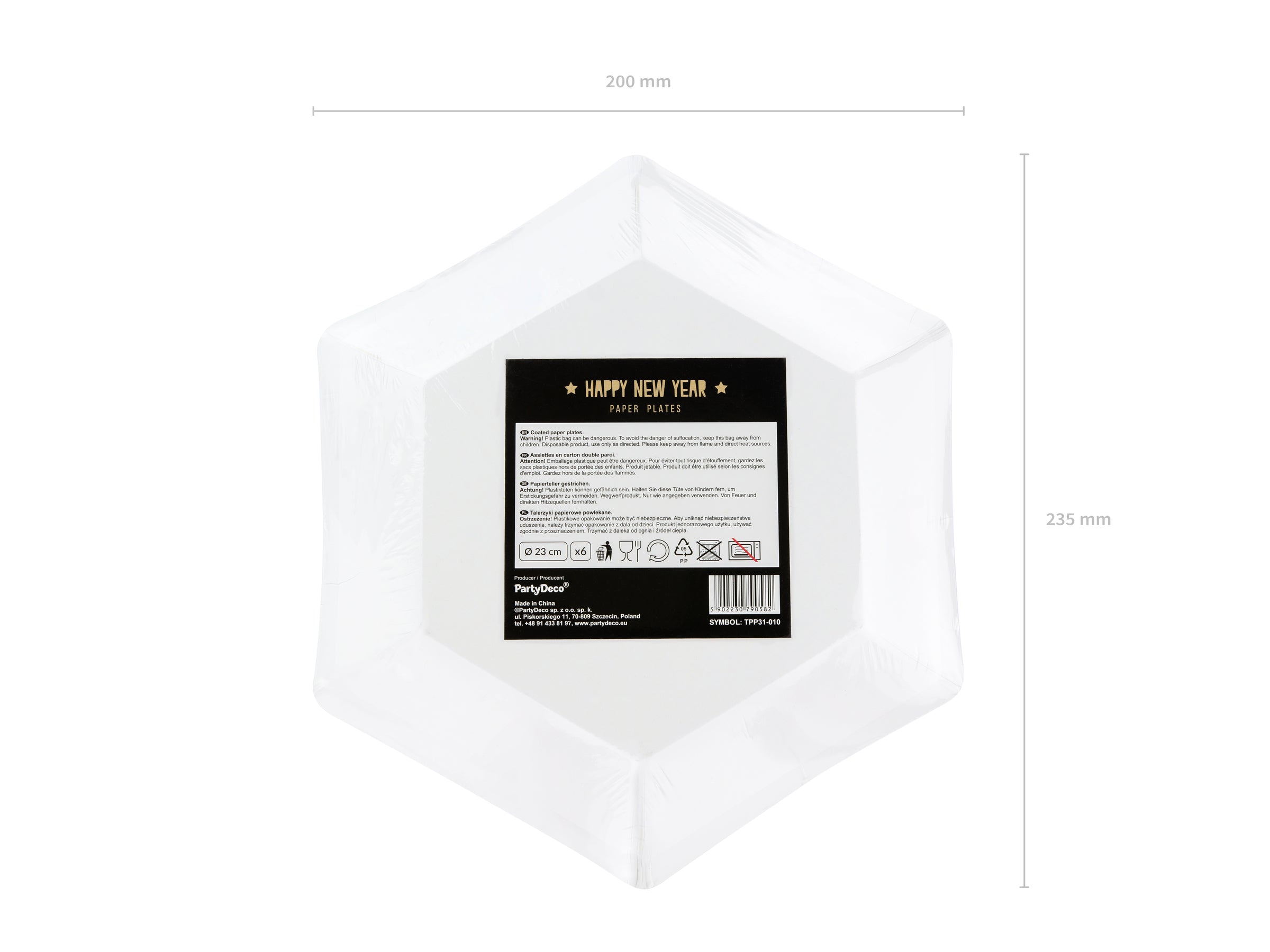 6 assiettes pentagonales noires bords dorés en carton - Gold 30th Birthday
